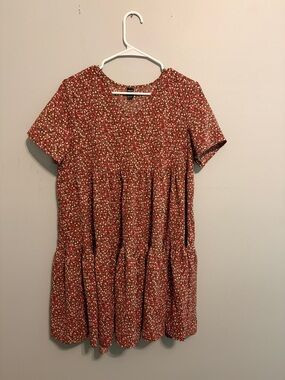 SHEIN Red Floral Short Sleeve Tiered Mini Dress